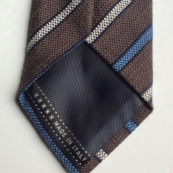 Erminegildo Zegna brown   textured stripes silk & cotton tie Made in Italy 🇮🇹 - Picture 2 of 6